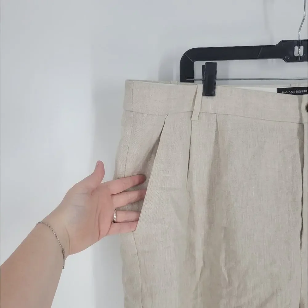 Banana Republic Natural Linen Beige Palma Straight Leg Pant 20